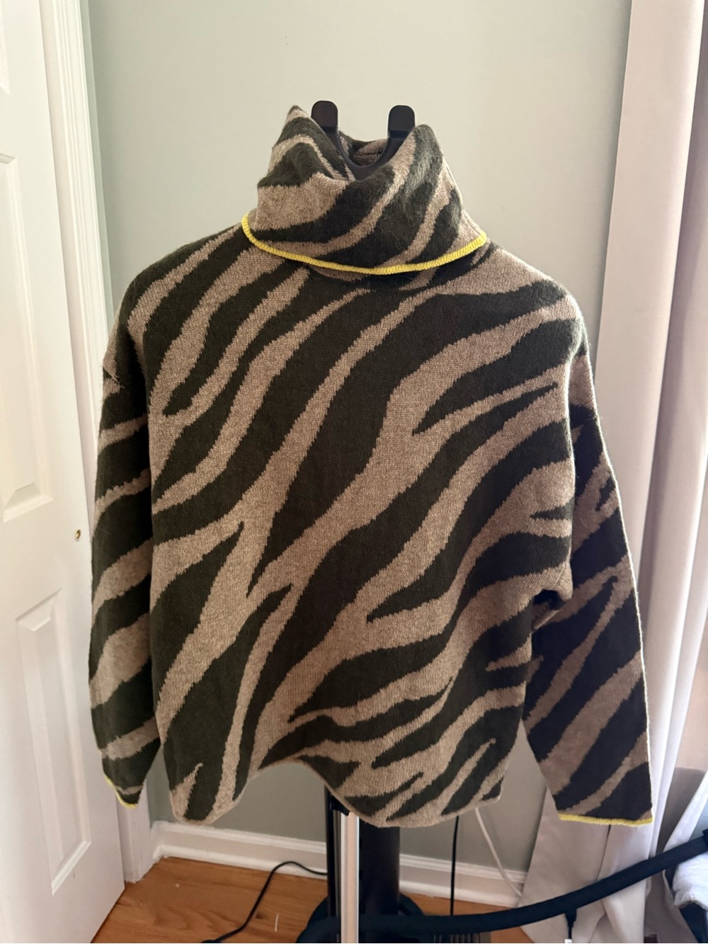 Rag & Bone‎ Zebra Print Turtleneck Sweater XS Baby Alpaca Wool Lagenlook boho
